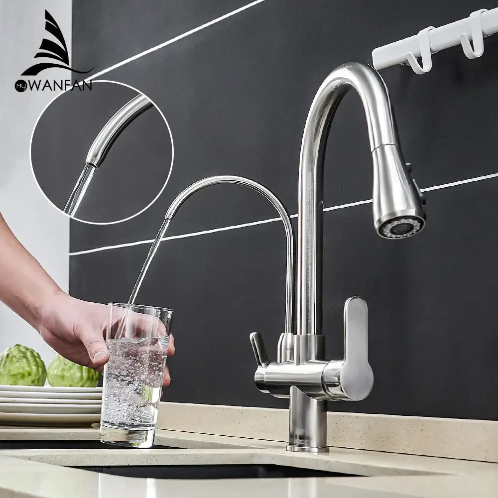 Modern stainless steel pull down kitchen faucet with extendable hose