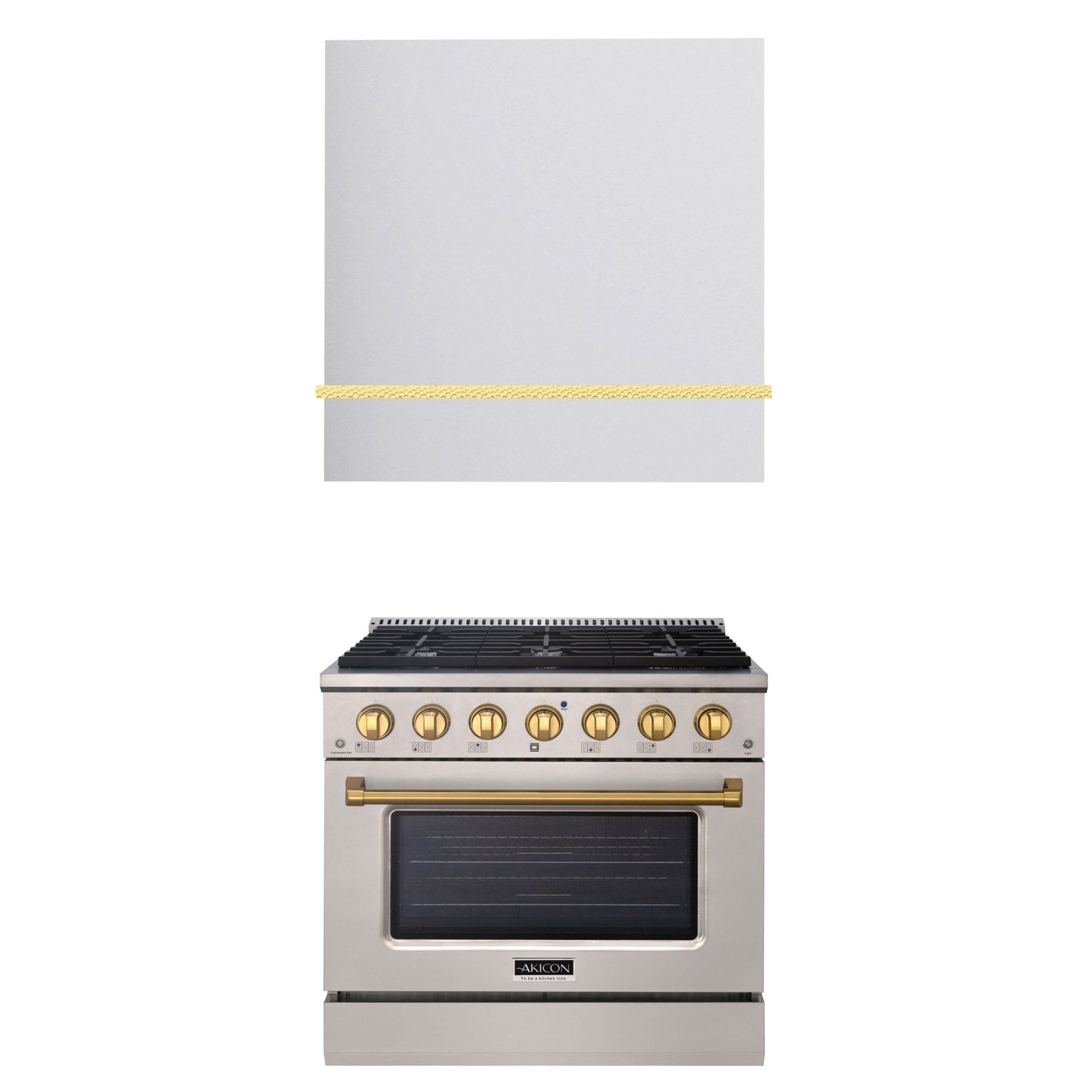 Akicon 36" Stainless Steel Range Hood with 600 CFM Insert & 6-Burner Gas Range Combo – Powerful Ventilation, Convection Oven, Multiple Finishes