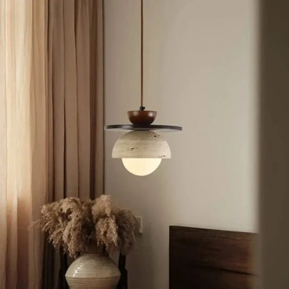 Modern stone and wood glass ball led pendant lamp dining room