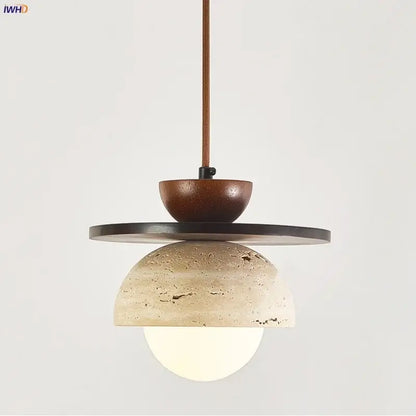 Modern stone and wood glass ball led pendant lamp dining room