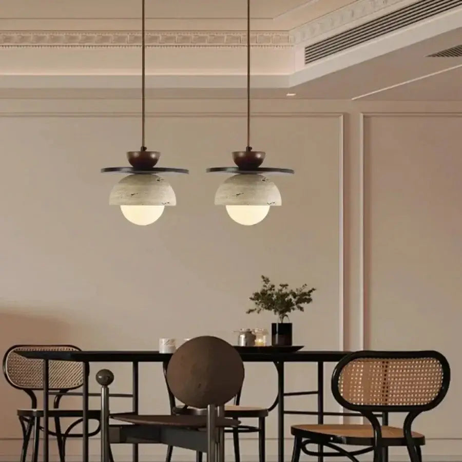 Modern stone and wood glass ball led pendant lamp dining room
