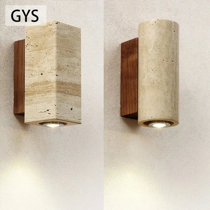 Modern stone and wood wall lamp bedroom cave stone outdoor light