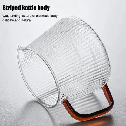 Modern striped glass coffee pot with amber handle kitchen carafe