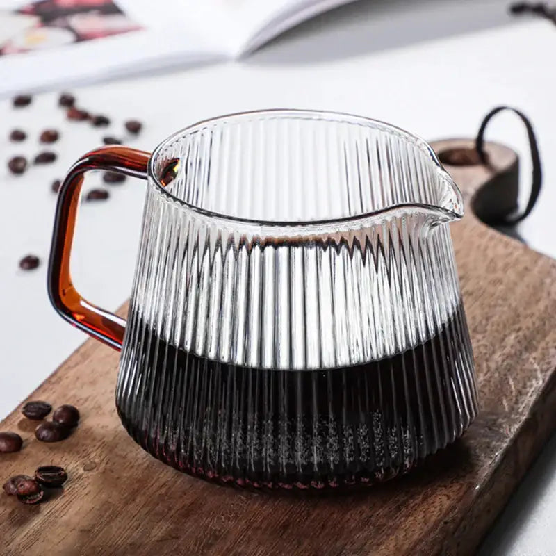 Modern striped glass coffee pot with amber handle kitchen carafe