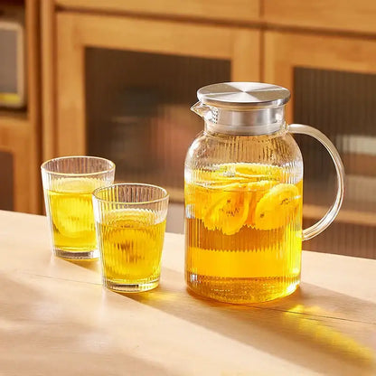 Modern striped glass cold water kettle set kitchen silver lid