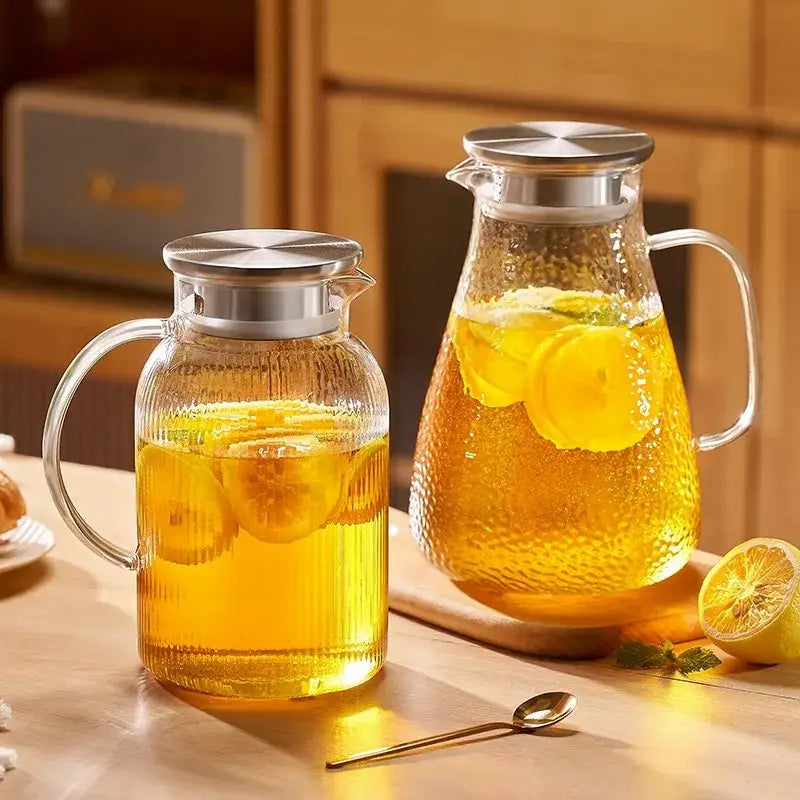 Modern striped glass cold water kettle set kitchen silver lid