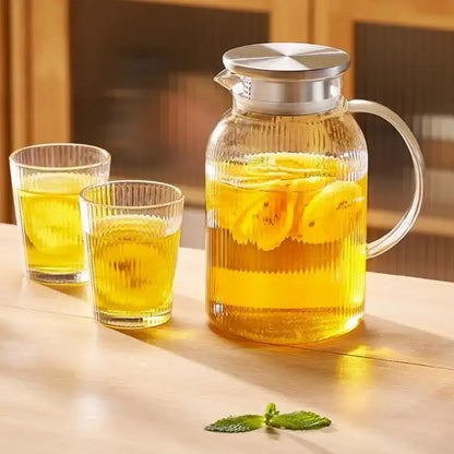 Modern striped glass cold water kettle set kitchen silver lid