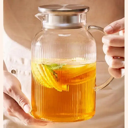 Modern striped glass cold water kettle set kitchen silver lid