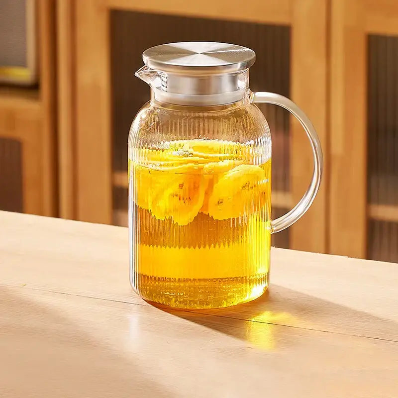 Modern striped glass cold water kettle set kitchen silver lid