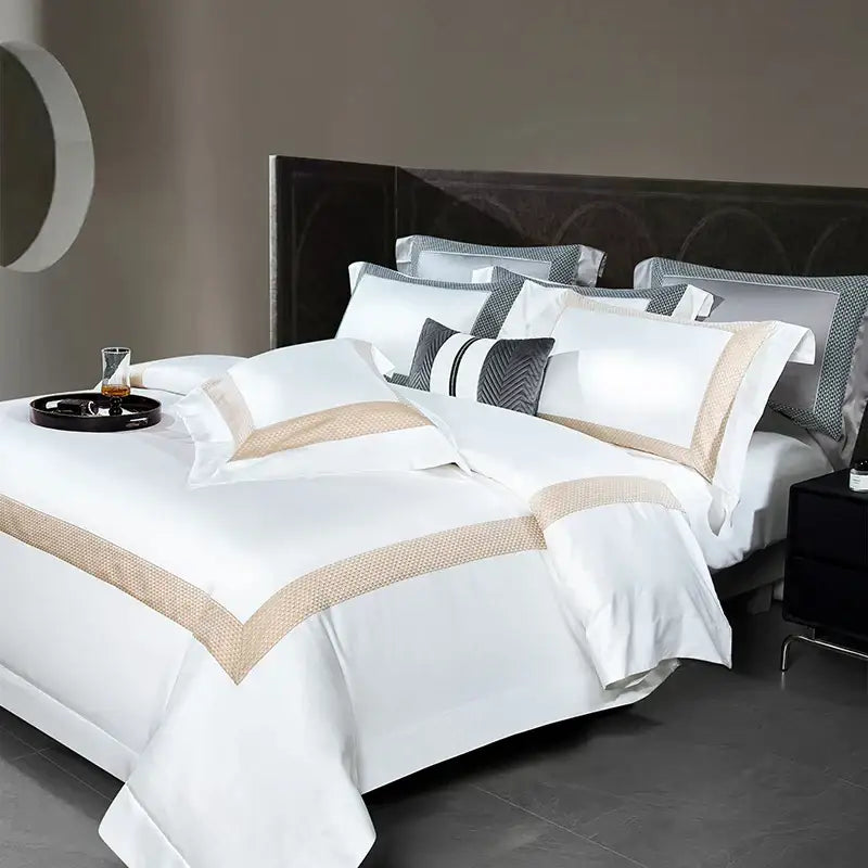 Modern striped white & beige luxury bedding set bedroom cotton