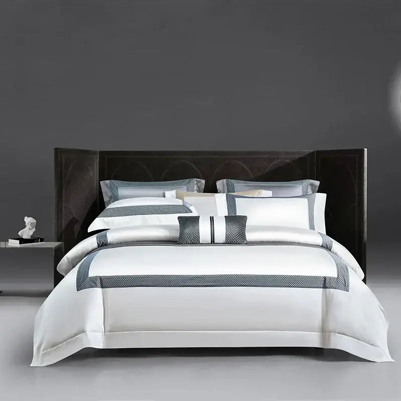 Modern striped white & beige luxury bedding set bedroom cotton