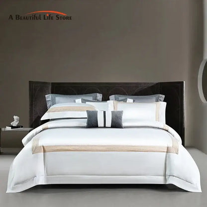 Modern striped white & beige luxury bedding set bedroom cotton