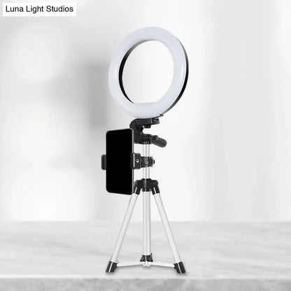 Modern style black & silver led ring flash light with tripod office