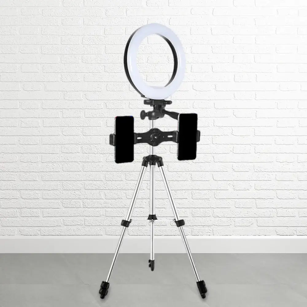 Modern style black & silver led ring flash light with tripod office