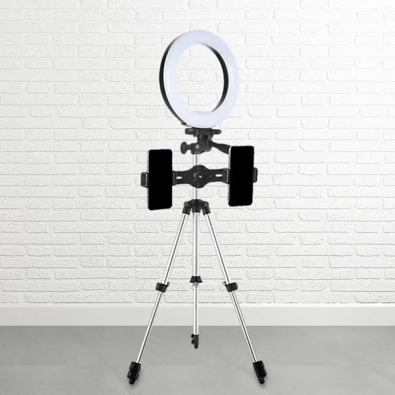 Modern style black & silver led ring flash light with tripod office