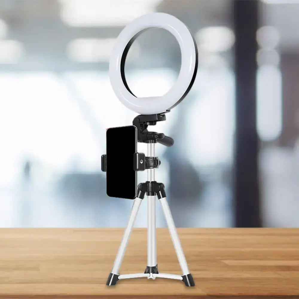 Modern style black & silver led ring flash light with tripod office