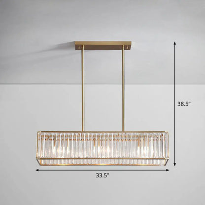 DecorBites™ Modern Style Gold Crystal Island Pendant Light Fixture - Tri-Prism Crystal Rectangle Ceiling