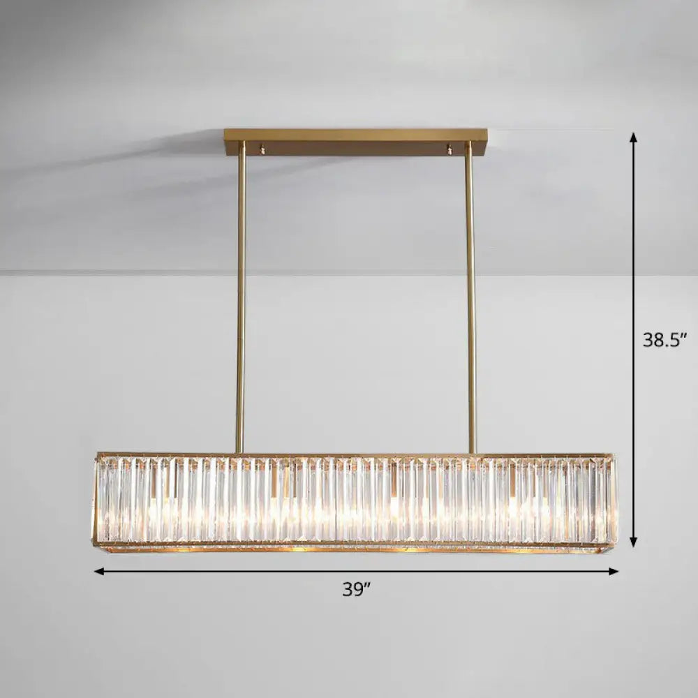 DecorBites™ Modern Style Gold Crystal Island Pendant Light Fixture - Tri-Prism Crystal Rectangle Ceiling