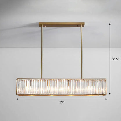 DecorBites™ Modern Style Gold Crystal Island Pendant Light Fixture - Tri-Prism Crystal Rectangle Ceiling
