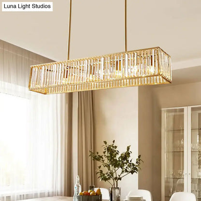 DecorBites™ Modern Style Gold Crystal Island Pendant Light Fixture - Tri-Prism Crystal Rectangle Ceiling
