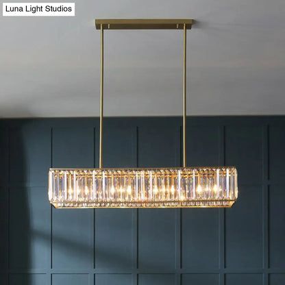 DecorBites™ Modern Style Gold Crystal Island Pendant Light Fixture - Tri-Prism Crystal Rectangle Ceiling