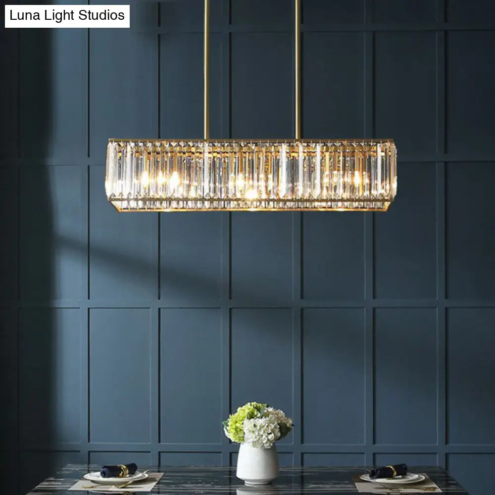 DecorBites™ Modern Style Gold Crystal Island Pendant Light Fixture - Tri-Prism Crystal Rectangle Ceiling