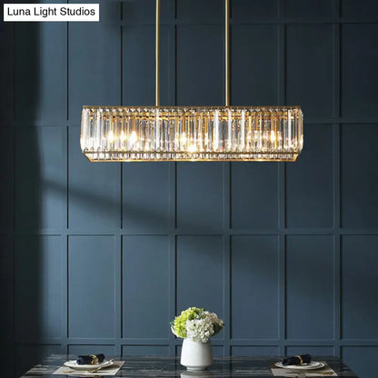 DecorBites™ Modern Style Gold Crystal Island Pendant Light Fixture - Tri-Prism Crystal Rectangle Ceiling