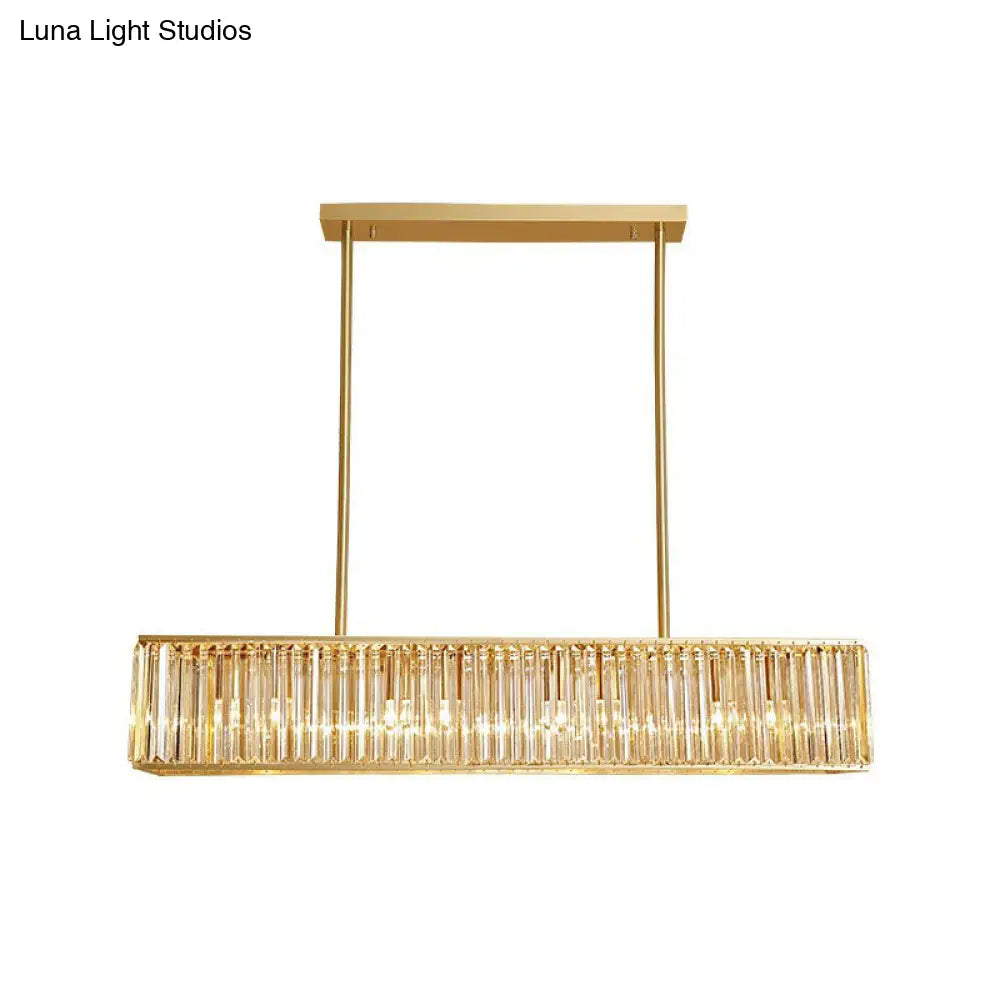 DecorBites™ Modern Style Gold Crystal Island Pendant Light Fixture - Tri-Prism Crystal Rectangle Ceiling
