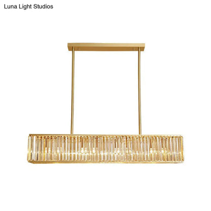 DecorBites™ Modern Style Gold Crystal Island Pendant Light Fixture - Tri-Prism Crystal Rectangle Ceiling