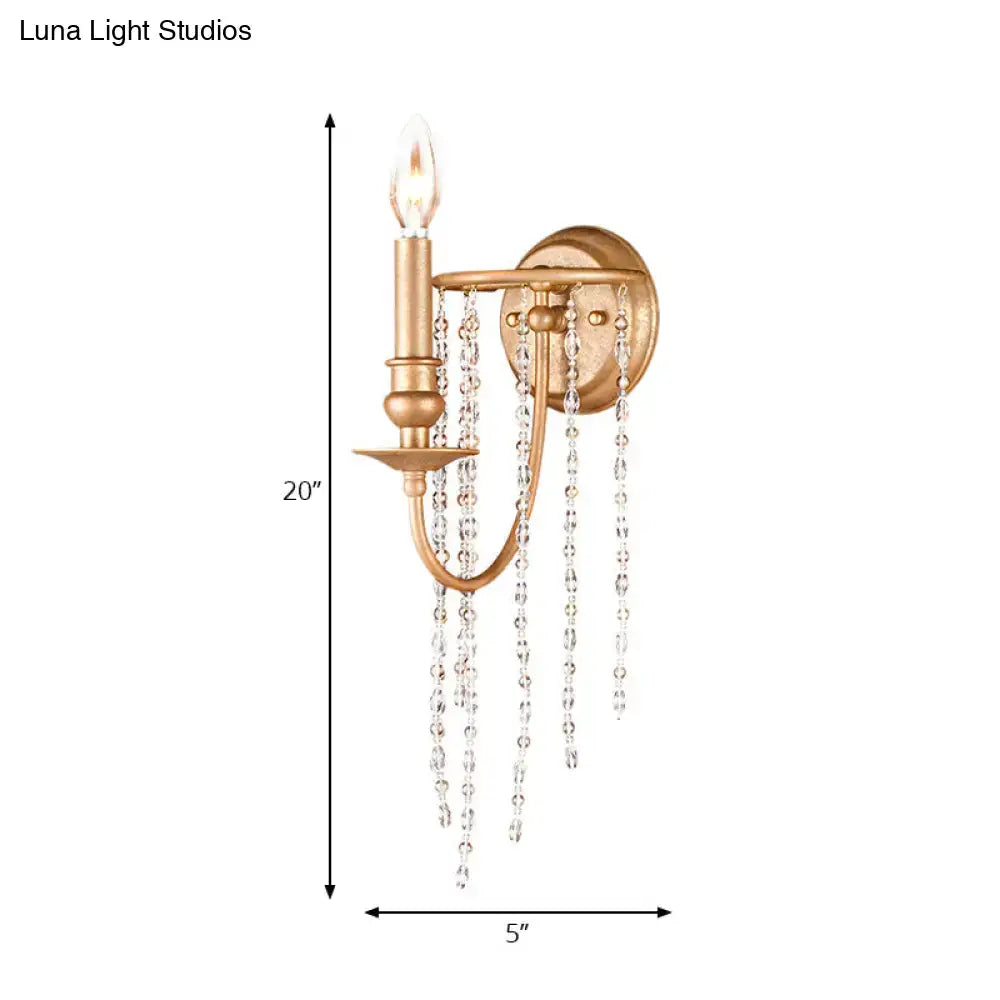Modern style gold sconce with clear crystal beaded strand bedroom light