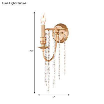 Modern style gold sconce with clear crystal beaded strand bedroom light