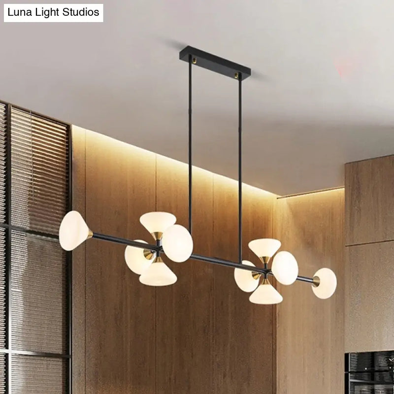 DecorBites™ Modern Style Matte White Glass Flared Island Pendant with 10-Head Black Hanging Lamp - Warm/White Light