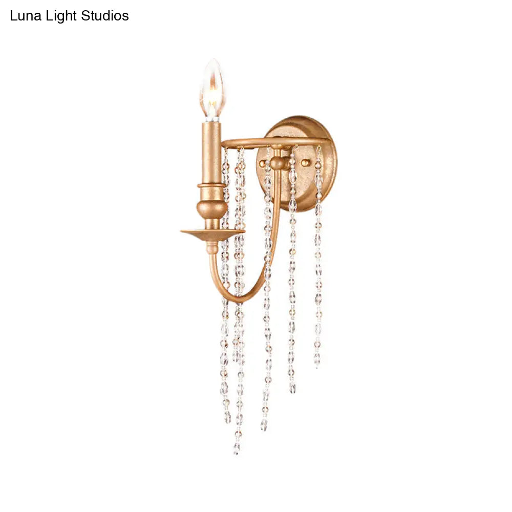 DecorBites™ Modern Style Metal Wall Mounted Lamp with Clear Crystal Beaded Strand - 1 Head Copper Sconce Light