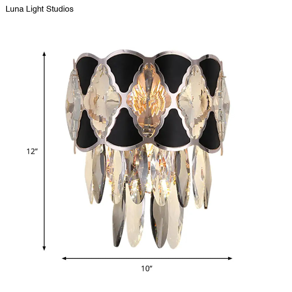 DecorBites™ Modern Surface Wall Lamp Fixture - Cut Crystal Ovals Sconce Light with Black Finish, Tapered 3 Heads