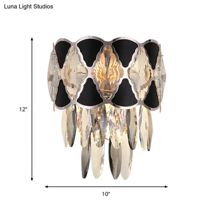 DecorBites™ Modern Surface Wall Lamp Fixture - Cut Crystal Ovals Sconce Light with Black Finish, Tapered 3 Heads