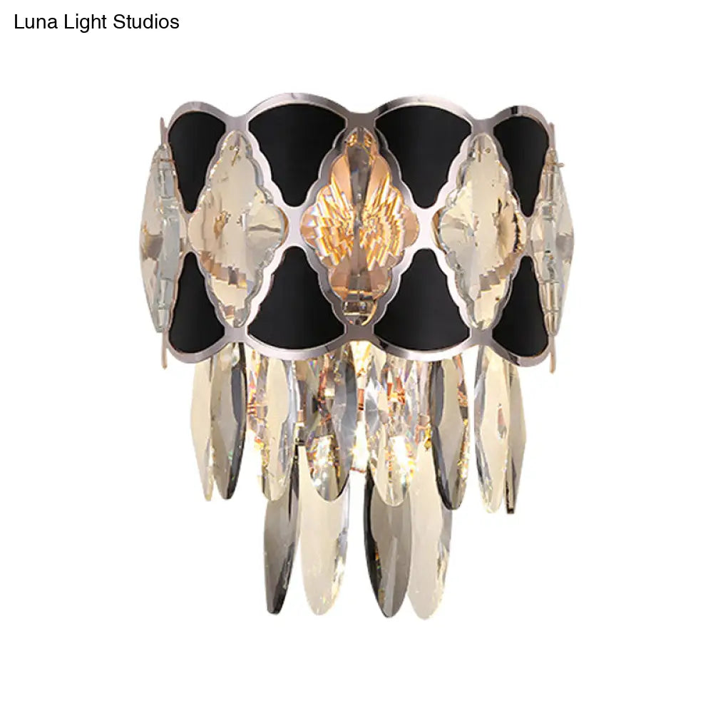 DecorBites™ Modern Surface Wall Lamp Fixture - Cut Crystal Ovals Sconce Light with Black Finish, Tapered 3 Heads