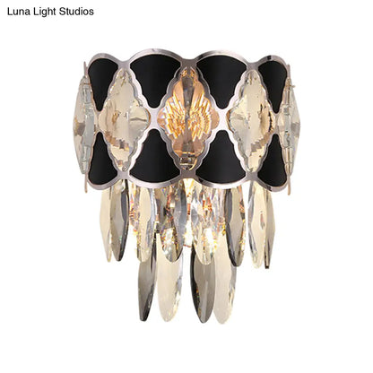 DecorBites™ Modern Surface Wall Lamp Fixture - Cut Crystal Ovals Sconce Light with Black Finish, Tapered 3 Heads