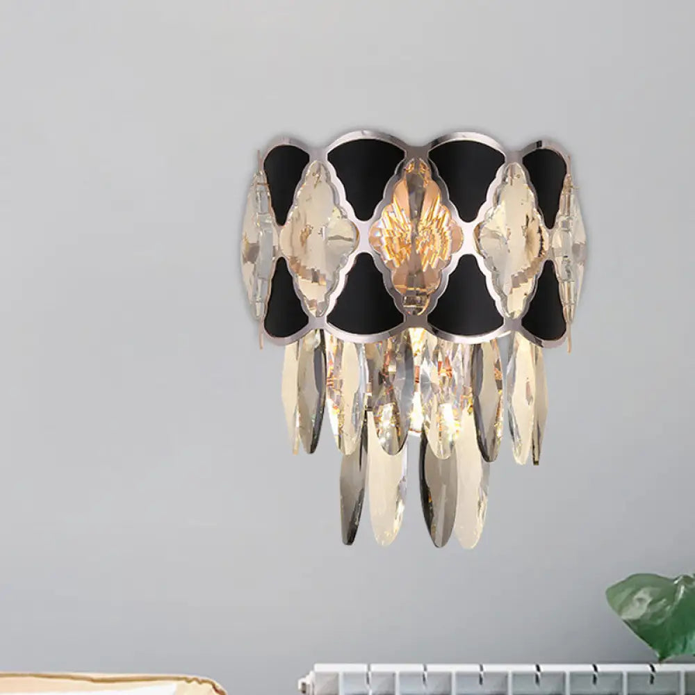 DecorBites™ Modern Surface Wall Lamp Fixture - Cut Crystal Ovals Sconce Light with Black Finish, Tapered 3 Heads