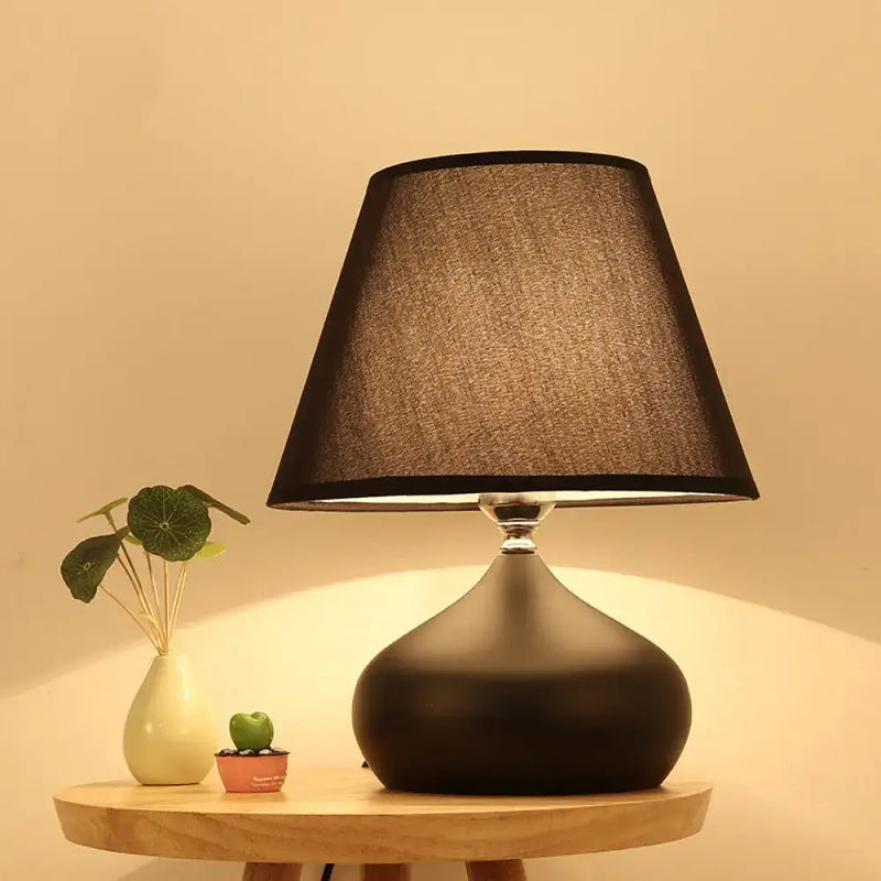 Modern tapered drum black ceramic table lamp bedroom lighting