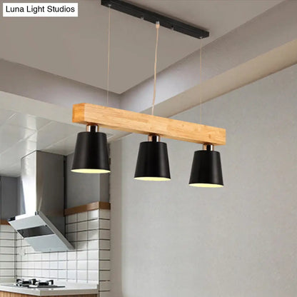 DecorBites™ Modern Tapered Indoor Ceiling Light - 3 Heads Black/White Island Lighting with Wooden Beam