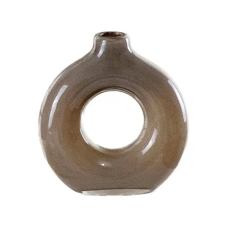 Modern taupe and clear geometric circles glass vase living room decor