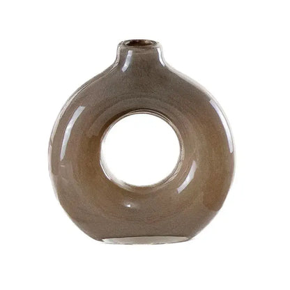 Modern taupe and clear geometric circles glass vase living room decor