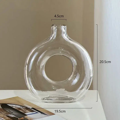 Modern taupe and clear geometric circles glass vase living room decor
