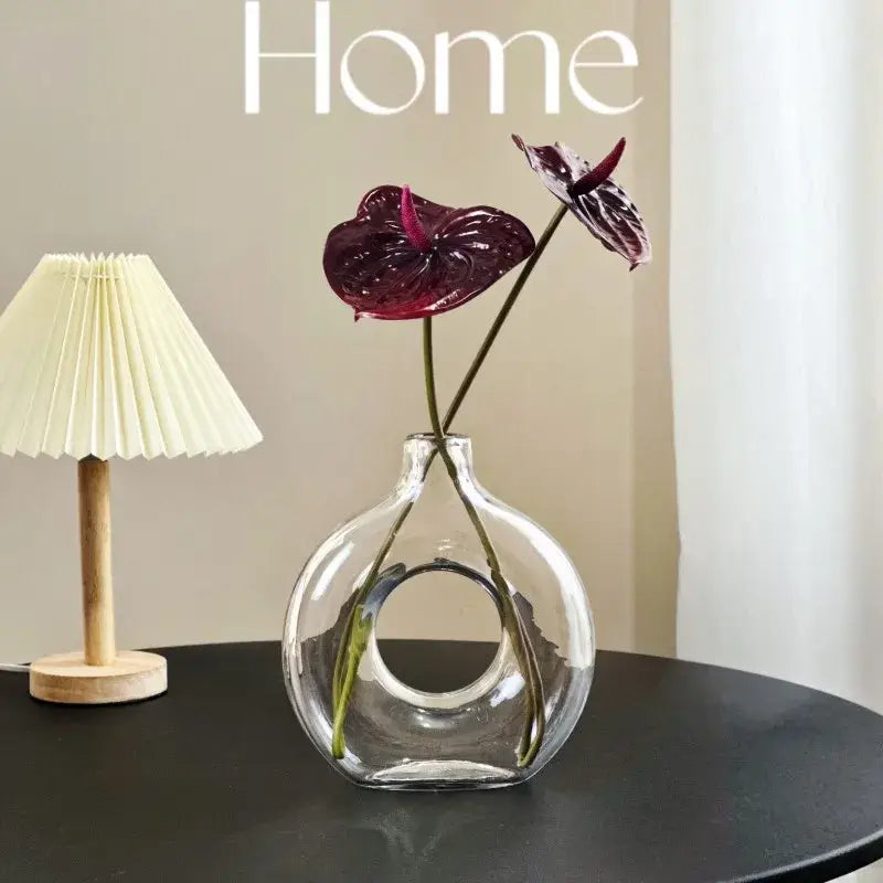 Modern taupe and clear geometric circles glass vase living room decor