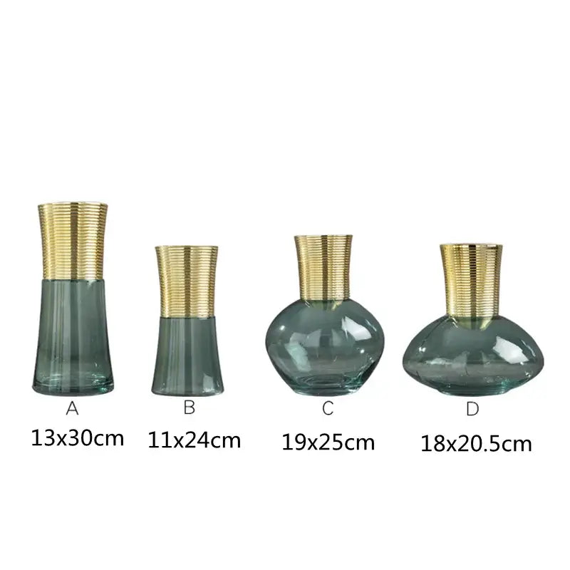 Modern teal & amber gold metal glass vase living room decor