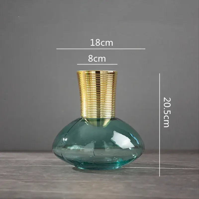 Modern teal & amber gold metal glass vase living room decor