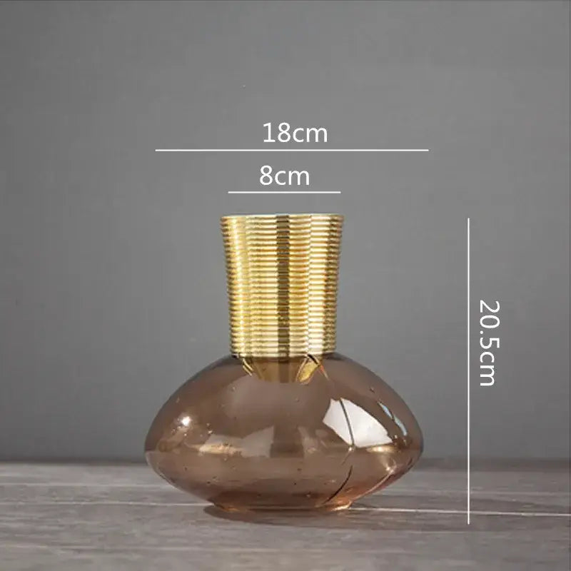 Modern teal & amber gold metal glass vase living room decor