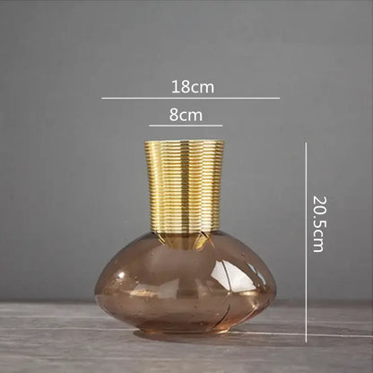 Modern teal & amber gold metal glass vase living room decor