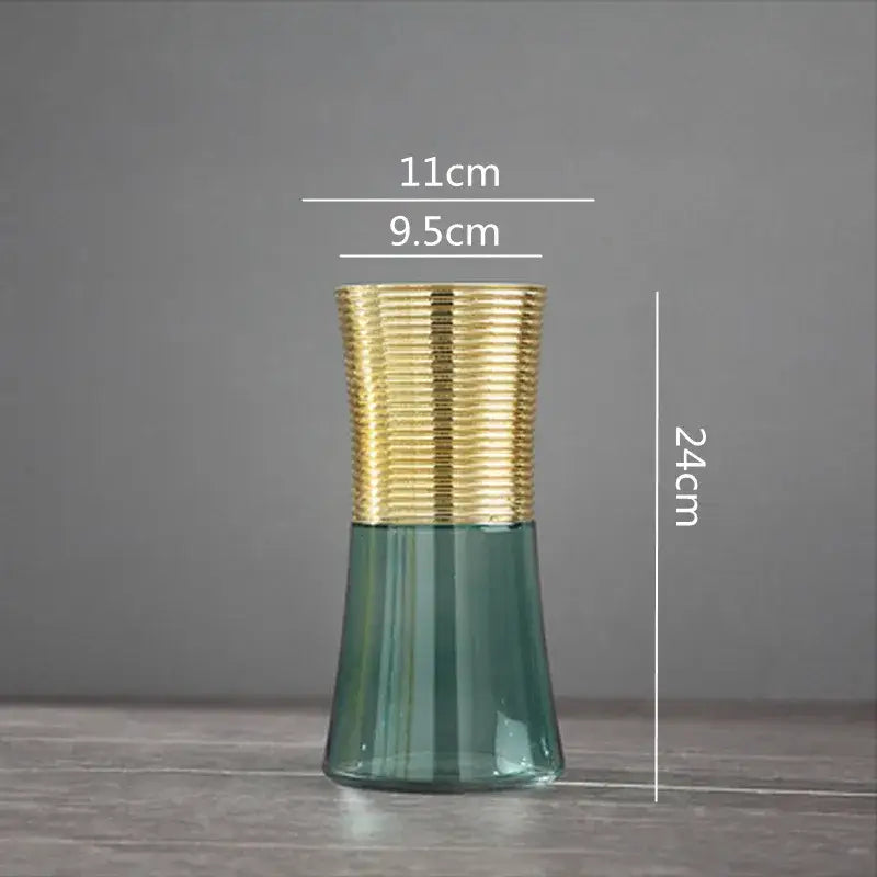 Modern teal & amber gold metal glass vase living room decor