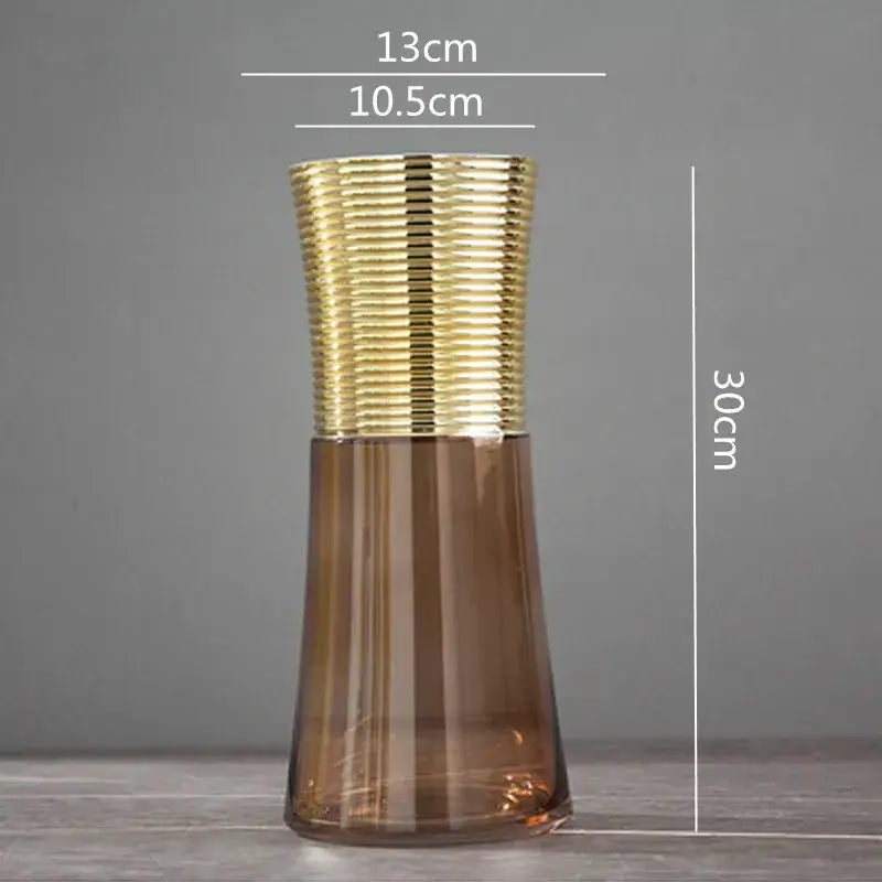 Modern teal & amber gold metal glass vase living room decor